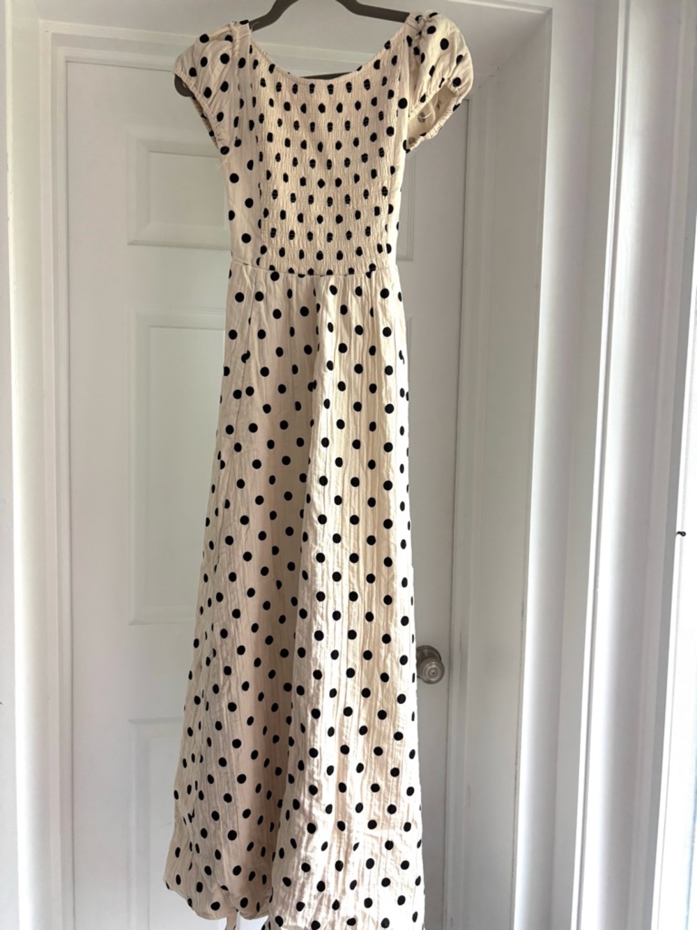 NWT Klesis Cream Maxi Dress with Black Polka Dots